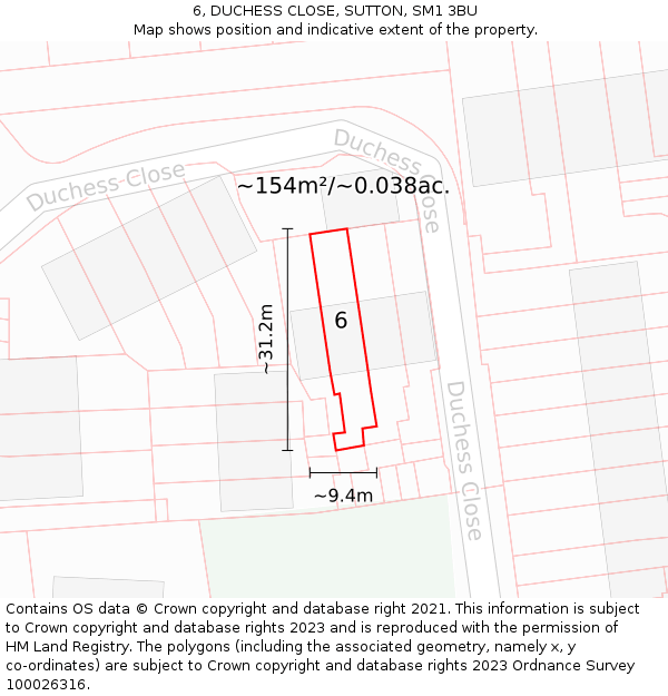 6, DUCHESS CLOSE, SUTTON, SM1 3BU: Plot and title map