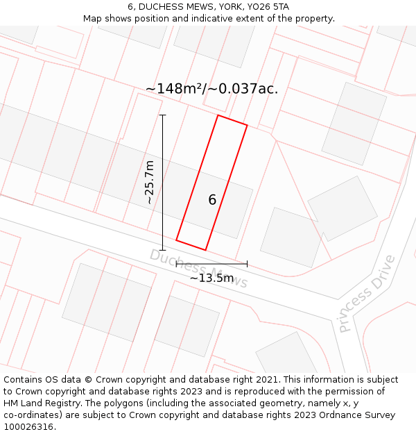 6, DUCHESS MEWS, YORK, YO26 5TA: Plot and title map