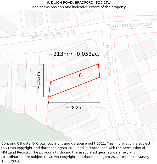 6, DUICH ROAD, BRADFORD, BD6 2TW: Plot and title map
