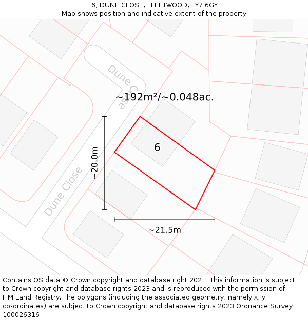 6, DUNE CLOSE, FLEETWOOD, FY7 6GY: Plot and title map