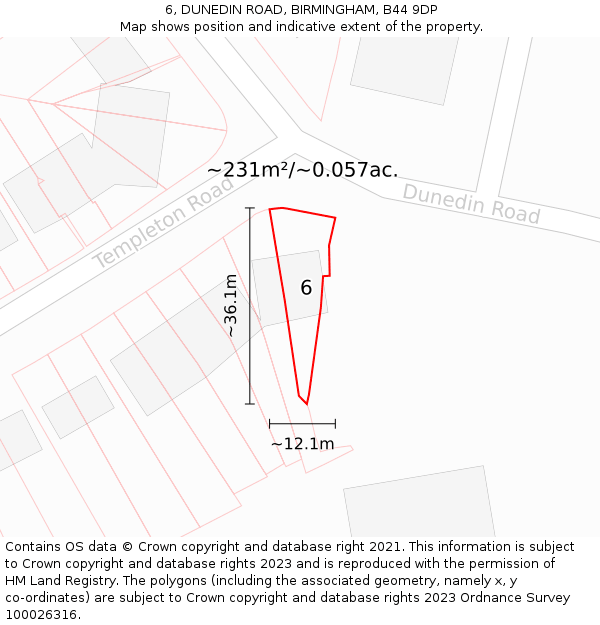6, DUNEDIN ROAD, BIRMINGHAM, B44 9DP: Plot and title map