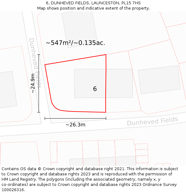 6, DUNHEVED FIELDS, LAUNCESTON, PL15 7HS: Plot and title map