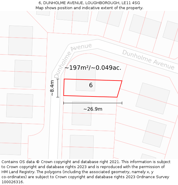 6, DUNHOLME AVENUE, LOUGHBOROUGH, LE11 4SG: Plot and title map