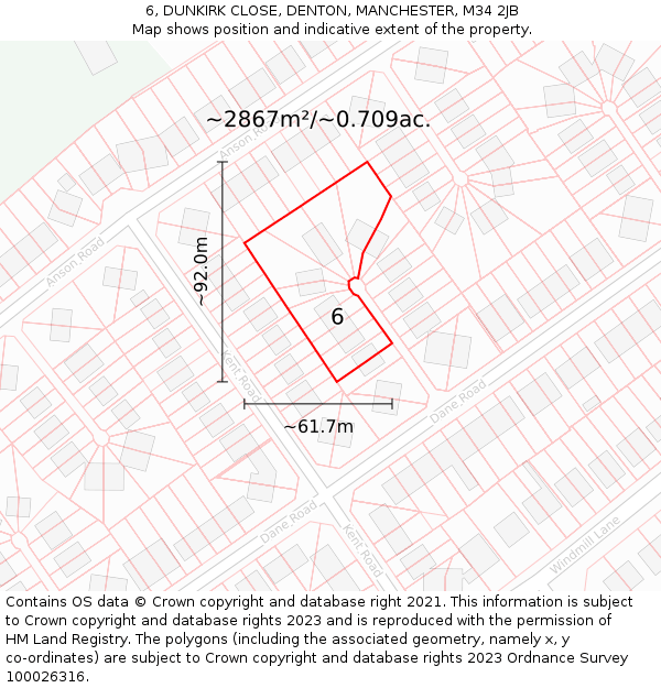 6, DUNKIRK CLOSE, DENTON, MANCHESTER, M34 2JB: Plot and title map