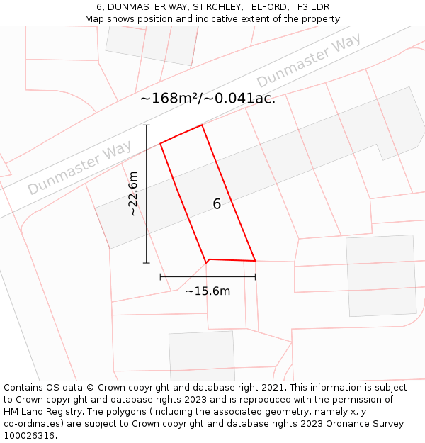 6, DUNMASTER WAY, STIRCHLEY, TELFORD, TF3 1DR: Plot and title map