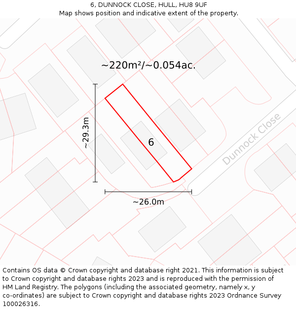 6, DUNNOCK CLOSE, HULL, HU8 9UF: Plot and title map