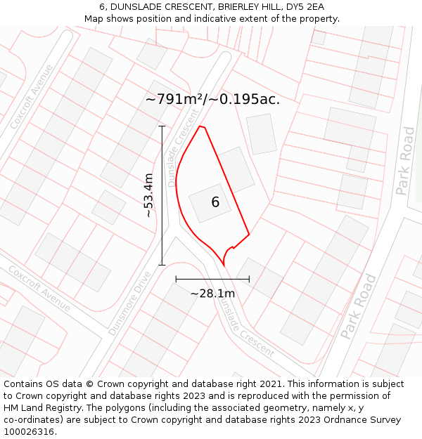 6, DUNSLADE CRESCENT, BRIERLEY HILL, DY5 2EA: Plot and title map
