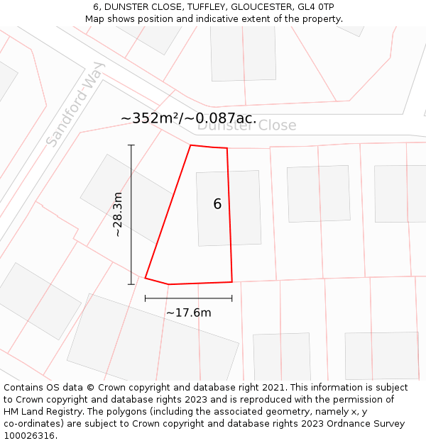 6, DUNSTER CLOSE, TUFFLEY, GLOUCESTER, GL4 0TP: Plot and title map