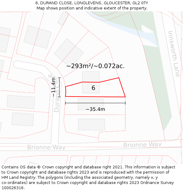 6, DURAND CLOSE, LONGLEVENS, GLOUCESTER, GL2 0TY: Plot and title map