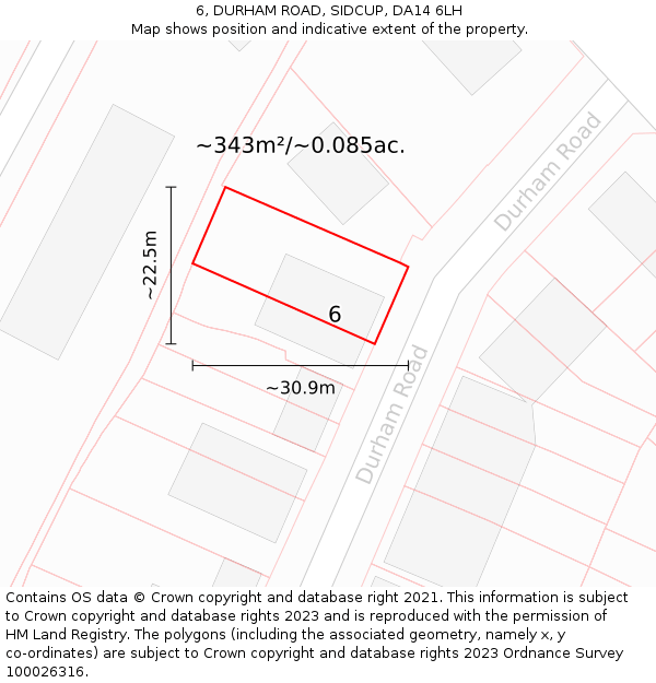 6, DURHAM ROAD, SIDCUP, DA14 6LH: Plot and title map