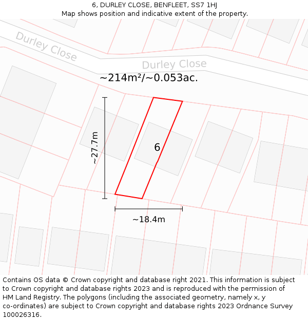 6, DURLEY CLOSE, BENFLEET, SS7 1HJ: Plot and title map