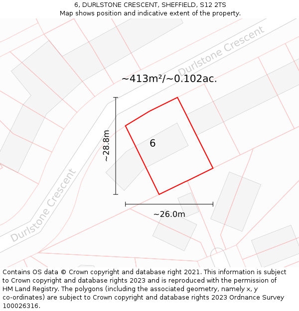 6, DURLSTONE CRESCENT, SHEFFIELD, S12 2TS: Plot and title map