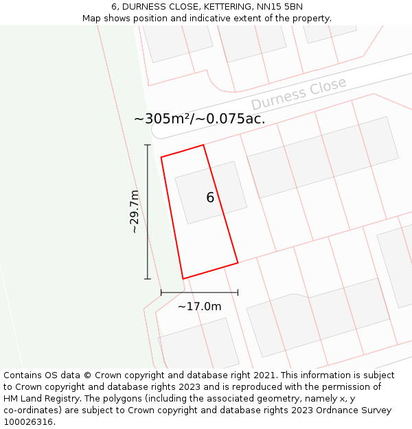 6, DURNESS CLOSE, KETTERING, NN15 5BN: Plot and title map