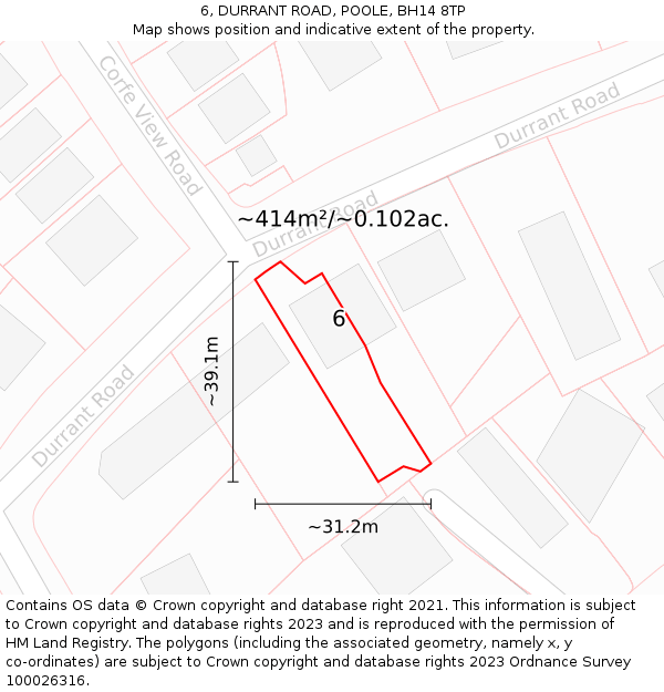 6, DURRANT ROAD, POOLE, BH14 8TP: Plot and title map