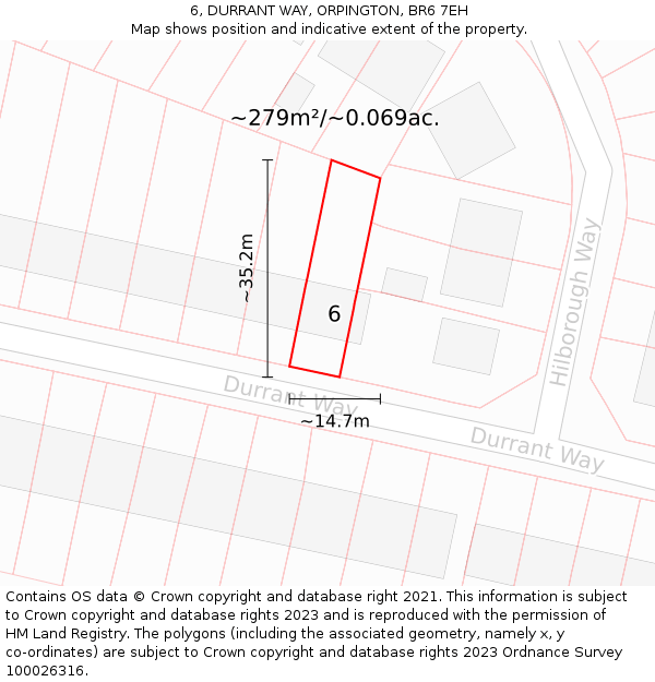 6, DURRANT WAY, ORPINGTON, BR6 7EH: Plot and title map