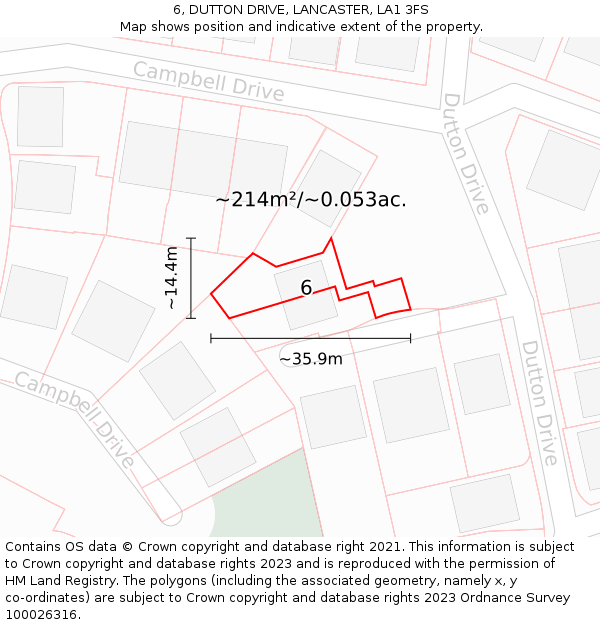6, DUTTON DRIVE, LANCASTER, LA1 3FS: Plot and title map