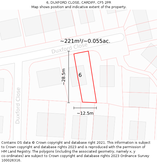 6, DUXFORD CLOSE, CARDIFF, CF5 2PR: Plot and title map