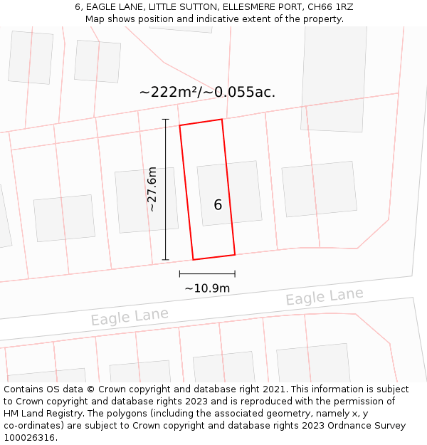 6, EAGLE LANE, LITTLE SUTTON, ELLESMERE PORT, CH66 1RZ: Plot and title map