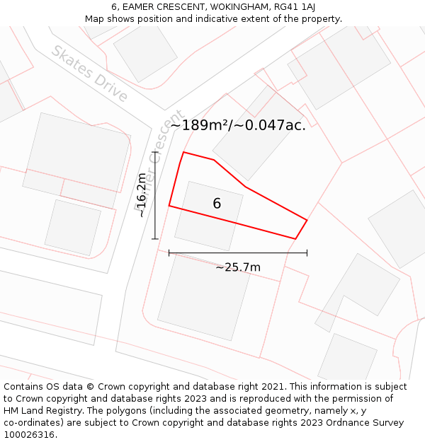 6, EAMER CRESCENT, WOKINGHAM, RG41 1AJ: Plot and title map