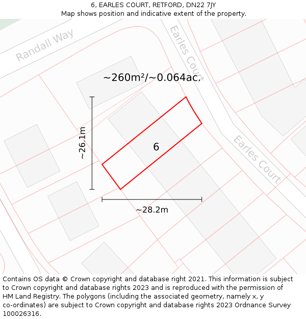 6, EARLES COURT, RETFORD, DN22 7JY: Plot and title map
