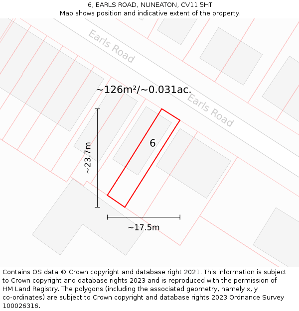 6, EARLS ROAD, NUNEATON, CV11 5HT: Plot and title map
