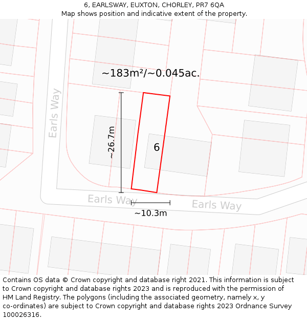 6, EARLSWAY, EUXTON, CHORLEY, PR7 6QA: Plot and title map
