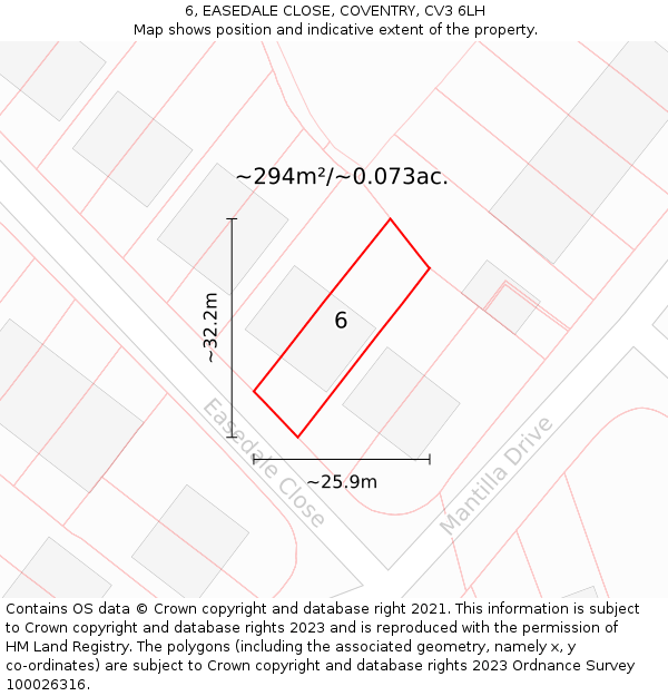 6, EASEDALE CLOSE, COVENTRY, CV3 6LH: Plot and title map