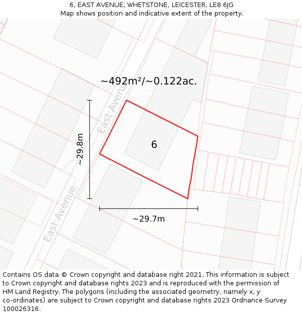 6, EAST AVENUE, WHETSTONE, LEICESTER, LE8 6JG: Plot and title map