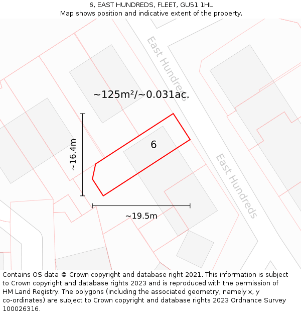 6, EAST HUNDREDS, FLEET, GU51 1HL: Plot and title map