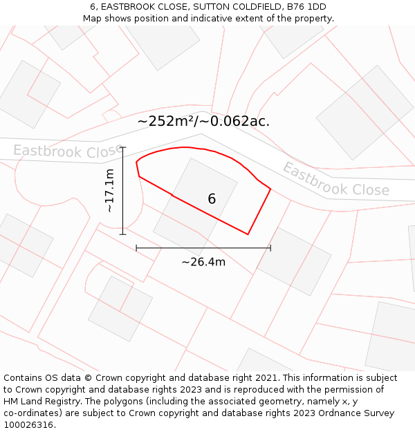 6, EASTBROOK CLOSE, SUTTON COLDFIELD, B76 1DD: Plot and title map