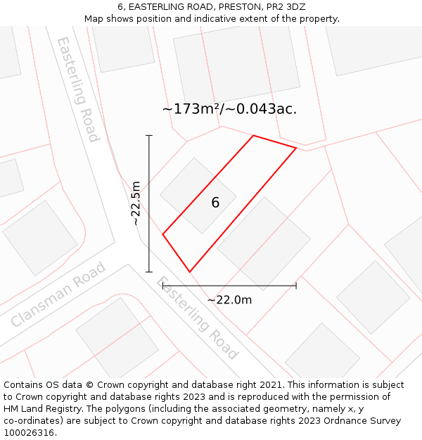 6, EASTERLING ROAD, PRESTON, PR2 3DZ: Plot and title map