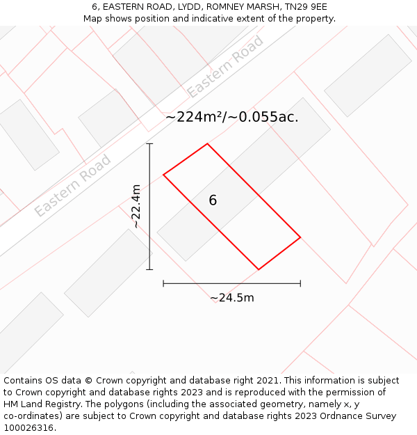 6, EASTERN ROAD, LYDD, ROMNEY MARSH, TN29 9EE: Plot and title map