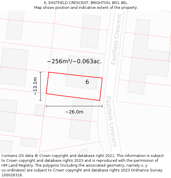 6, EASTFIELD CRESCENT, BRIGHTON, BN1 8EL: Plot and title map