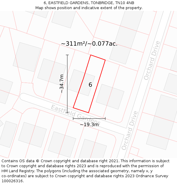 6, EASTFIELD GARDENS, TONBRIDGE, TN10 4NB: Plot and title map