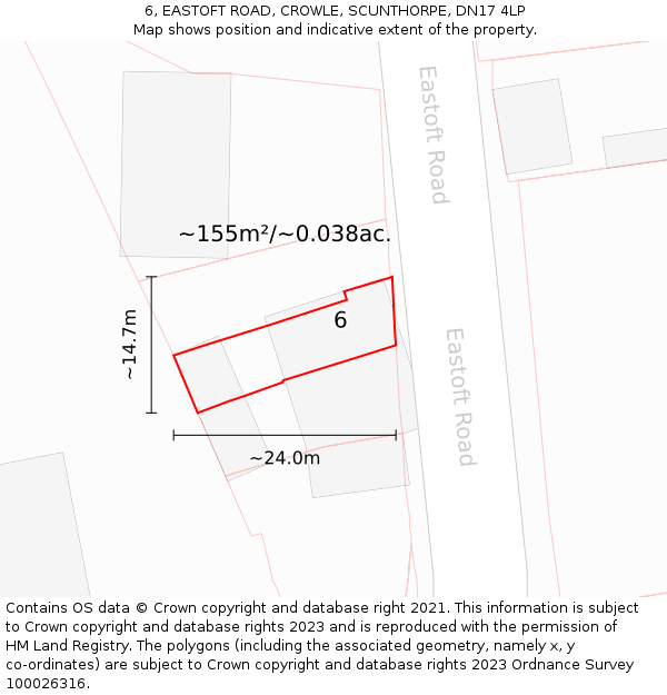 6, EASTOFT ROAD, CROWLE, SCUNTHORPE, DN17 4LP: Plot and title map