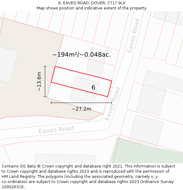 6, EAVES ROAD, DOVER, CT17 9LX: Plot and title map