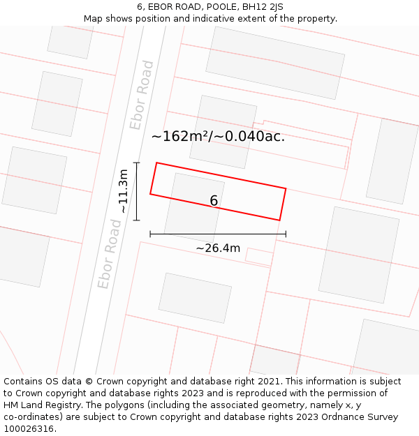 6, EBOR ROAD, POOLE, BH12 2JS: Plot and title map