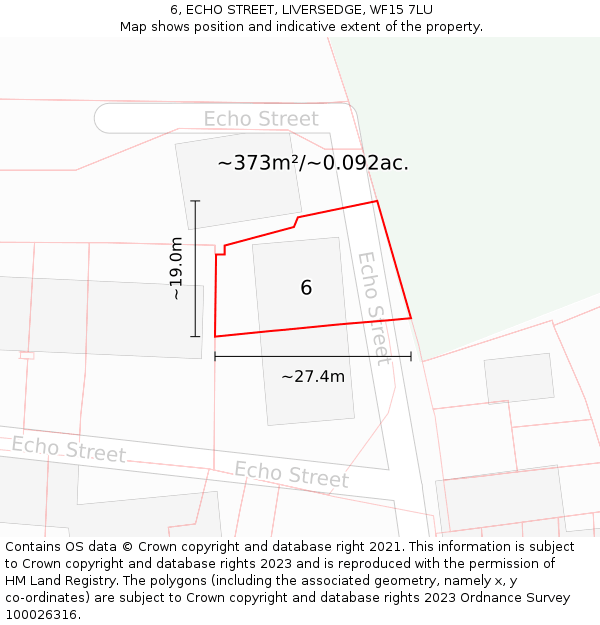 6, ECHO STREET, LIVERSEDGE, WF15 7LU: Plot and title map