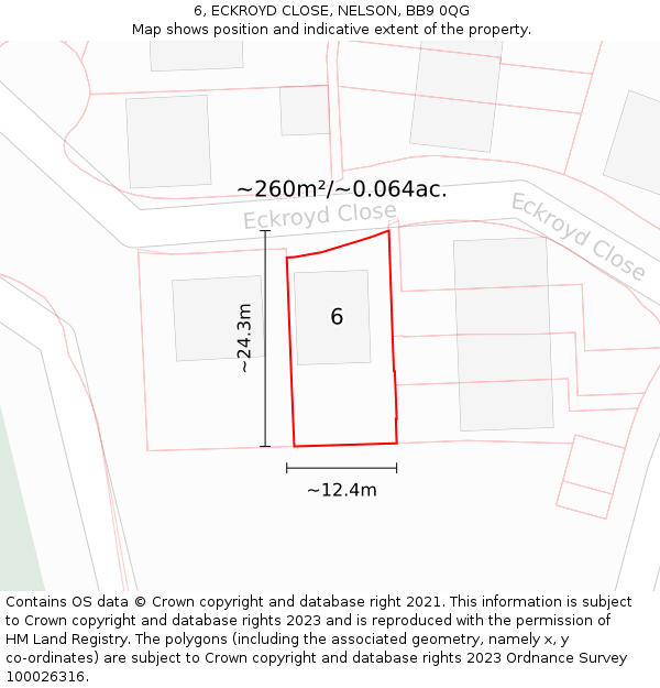 6, ECKROYD CLOSE, NELSON, BB9 0QG: Plot and title map