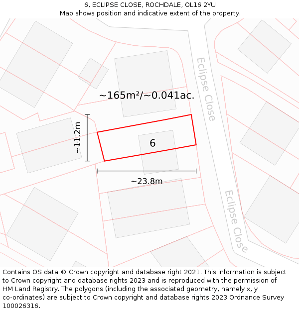 6, ECLIPSE CLOSE, ROCHDALE, OL16 2YU: Plot and title map