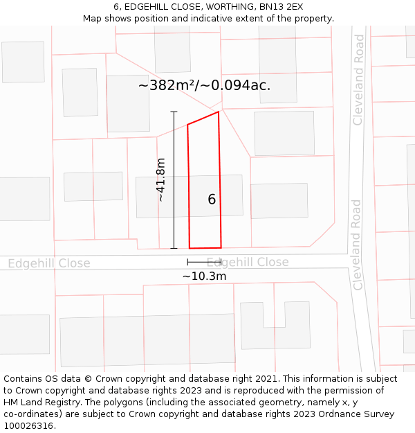 6, EDGEHILL CLOSE, WORTHING, BN13 2EX: Plot and title map