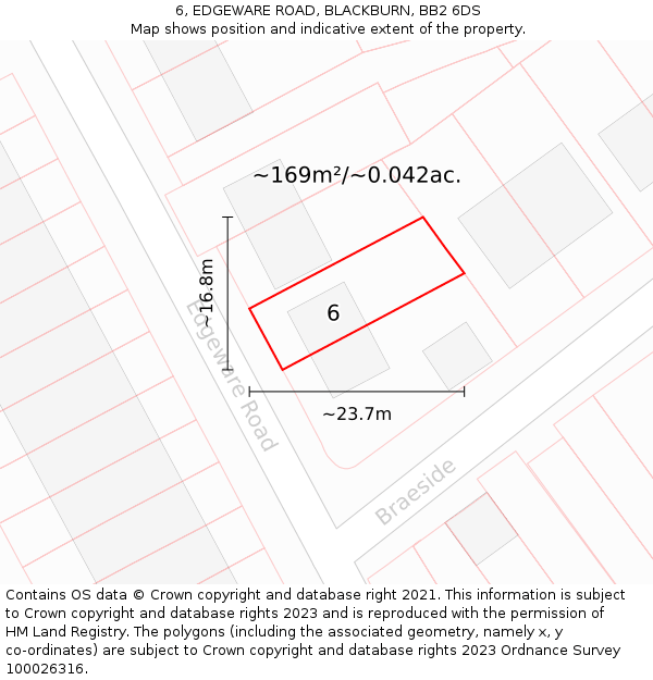 6, EDGEWARE ROAD, BLACKBURN, BB2 6DS: Plot and title map