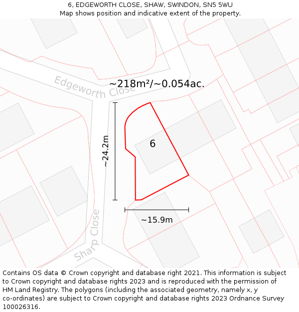 6, EDGEWORTH CLOSE, SHAW, SWINDON, SN5 5WU: Plot and title map