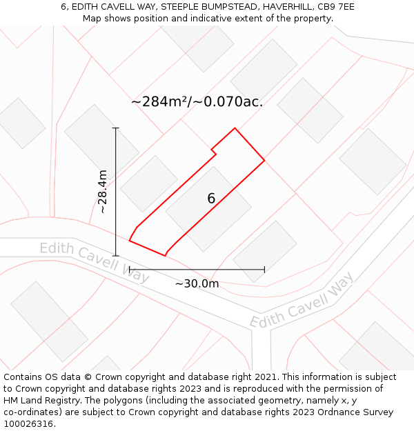 6, EDITH CAVELL WAY, STEEPLE BUMPSTEAD, HAVERHILL, CB9 7EE: Plot and title map