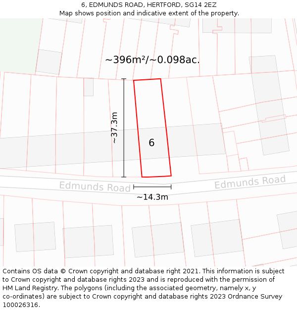 6, EDMUNDS ROAD, HERTFORD, SG14 2EZ: Plot and title map