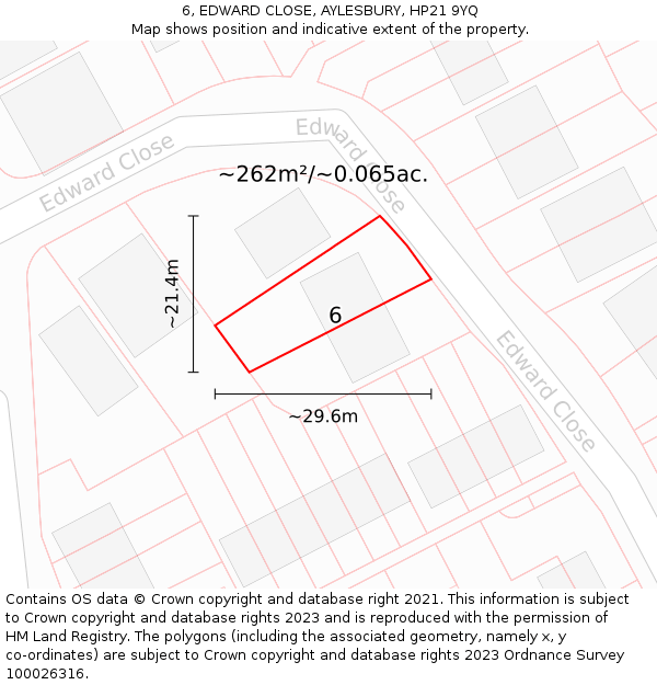 6, EDWARD CLOSE, AYLESBURY, HP21 9YQ: Plot and title map