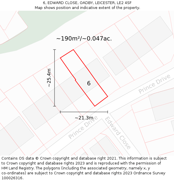 6, EDWARD CLOSE, OADBY, LEICESTER, LE2 4SF: Plot and title map
