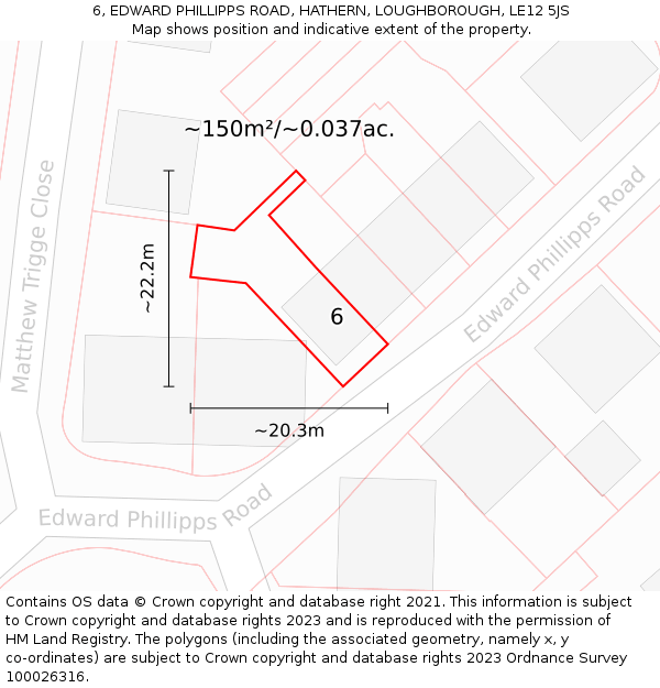 6, EDWARD PHILLIPPS ROAD, HATHERN, LOUGHBOROUGH, LE12 5JS: Plot and title map