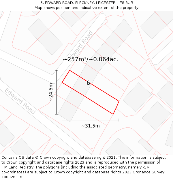 6, EDWARD ROAD, FLECKNEY, LEICESTER, LE8 8UB: Plot and title map