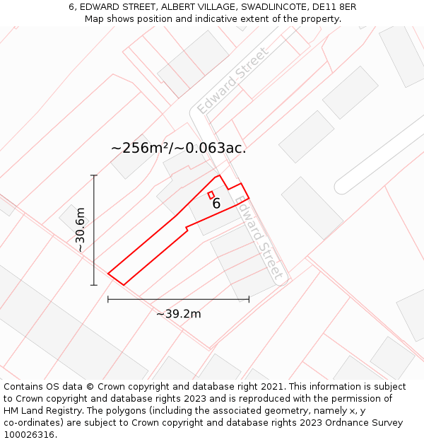 6, EDWARD STREET, ALBERT VILLAGE, SWADLINCOTE, DE11 8ER: Plot and title map